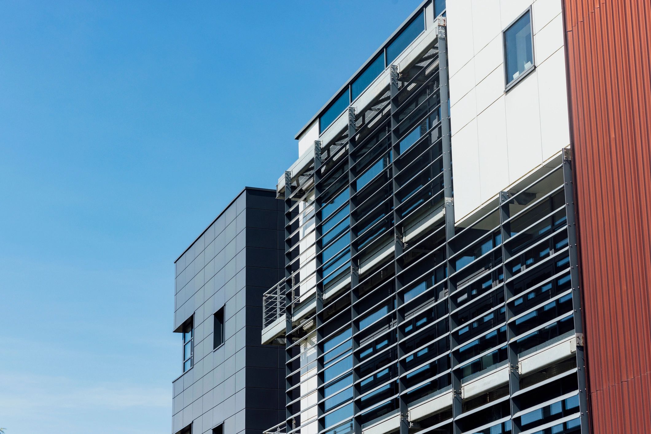 Modern building exterior under blue sky