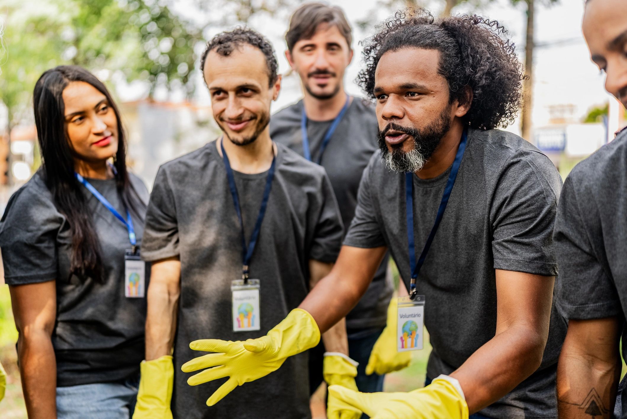 Professional cleaning team preparing supplies