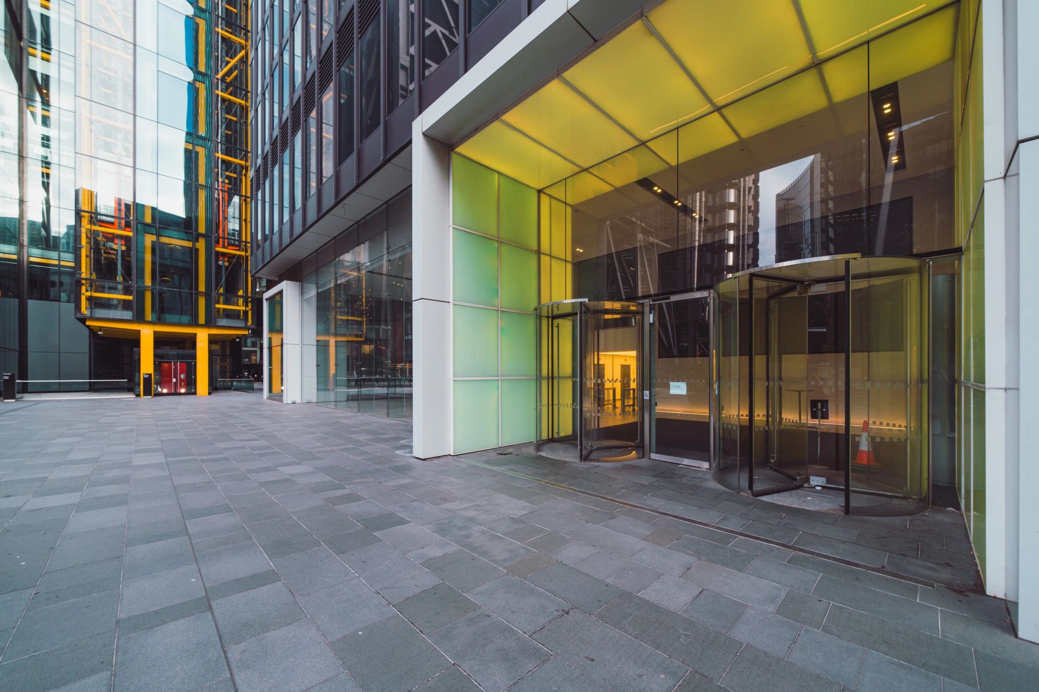 Modern office building entrance in Toronto area
